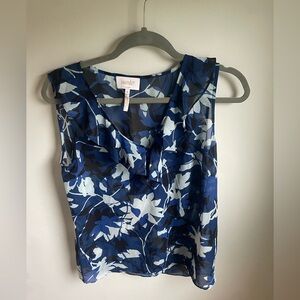 Laundry by Shelli Segal Blue Floral 100% Polyester Sleeveless Blouse Size Medium